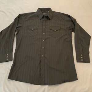 White Horse Shirt Mens XL Black Western Pearl Snap Long Sleeve Striped‎ Cowboy